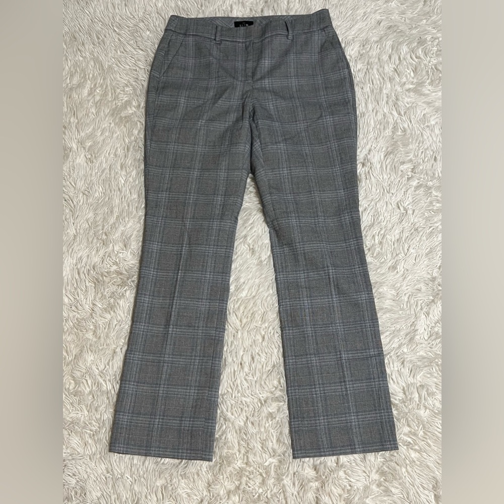 Plaid Gray Straight-Leg Dress Pants for Women